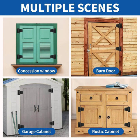 Heavy Duty Black Gate Hinges 3.5 Inch With Screws Pack Of 6 For Wood Fences Barn Doors Outdoor shown on various doors and cabinets.