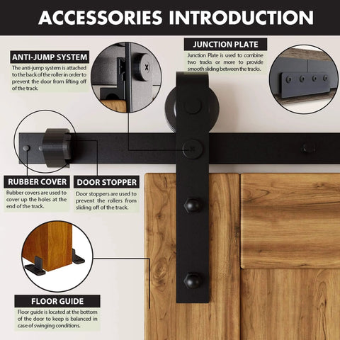 Black Rustic Non Bypass Sliding Barn Door Hardware Kit For Double Doors 11 Ft Flat Track With Classic Roller System accessories