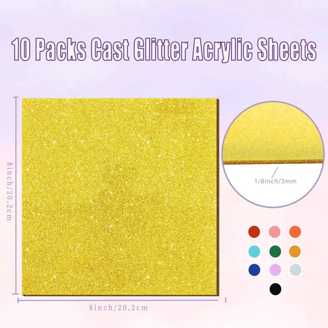 Glitter Cast Acrylic Sheets One Eighth Inch Thick 10 Pack Eight By Eight Inches for Laser Cutting and Engraving product image