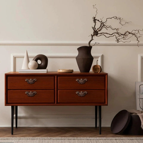 Wooden dresser with Vintage Look Bail Drawer Pull 2.5 Inch Center To Center Dark Antique Bronze Cabinet Handle in classic antique finish.