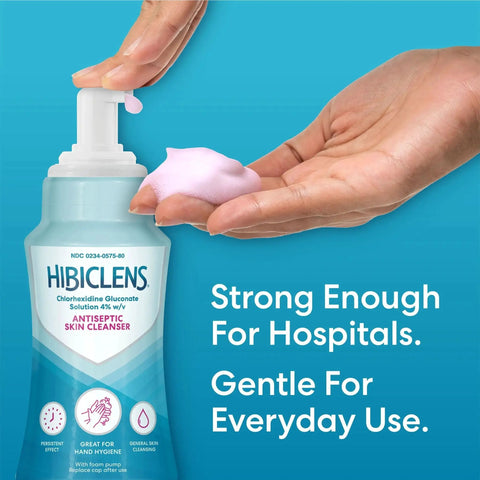 Antimicrobial And Antiseptic Skin Cleanser With 4 Percent CHG 8 Oz Foaming Pump Bottle in use, showing foaming application.