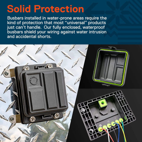 Waterproof Ground Power Distribution Terminal Block With Insulated Bus Bar Box mounted on metal panel and components visible
