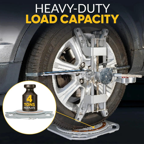 Low Profile Wheel Alignment Turn Plates For At Home Diy Car Alignment Kit With Four Ton Capacity Per Plate And Brass Dial Measurements Plus Bonus Accessories From AutoSolo installed on car wheel