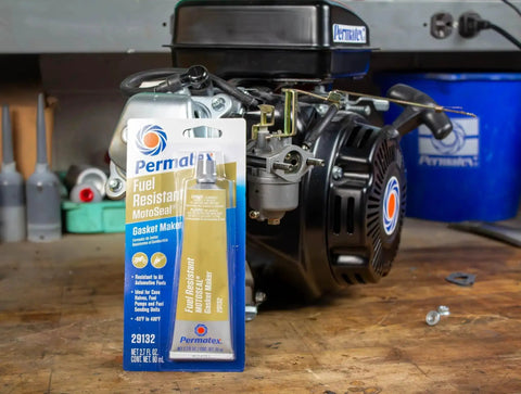 MotoSeal 1 Ultimate Gasket Maker Grey For Frequent Disassembly Engines And Two- And Four-Cycle Motors, 2.7 oz tube in garage.
