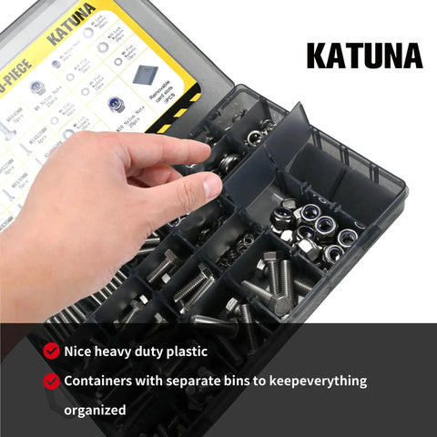 Must Have 616 Piece Metric Bolt And Nut Set In 304 Stainless Steel For DIY Projects From KATUNA organizer box with hand