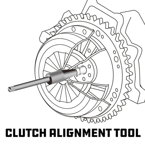 Diagram of Metric And SAE Clutch Alignment Tool Set aligning a clutch disc and flywheel for precise installation.