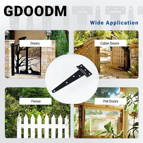 12 Pack 6 Inch T Strap Shed Door Hinges Black Heavy Duty Tee Hinges For Wooden Fences Yard Gates Barn Doors Rustproof Wrought Iron