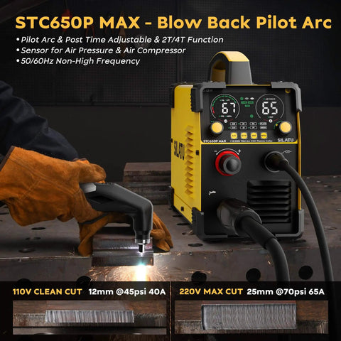 65 Amp Non HF Plasma Cutter With Blowback Pilot Arc CNC Ready Dual Voltage 110 And 220V Large LED Display