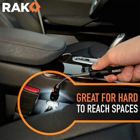 Person using Magnetic Pickup Tool For Men With LED Flashlight And 22 Inch Extendable Neck Telescoping Magnet in car interior