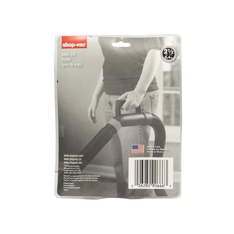 Ergonomic Two Point Five Inch Vacuum Hose Handle Comfy Grip With Built In Air Flow Control Comfortable End Attachment For Easy Vacuuming Fits Standard Hoses One Pack packaging with person holding the vacuum handle.