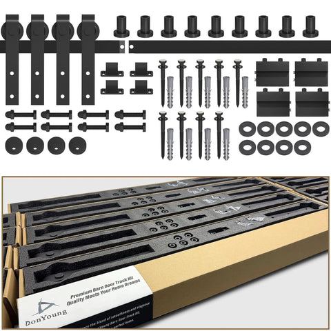 12 Foot Sliding Barn Door Hardware Kit Fits Double Doors Up To 36 Inch Wide Heavy Duty Carbon Steel Track With Premium Ball Bearings