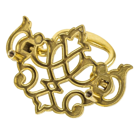 Chippendale Style Satin Brass Drawer Bail Pull For Antique Cabinets And Furniture Reproductions, ornate design close-up