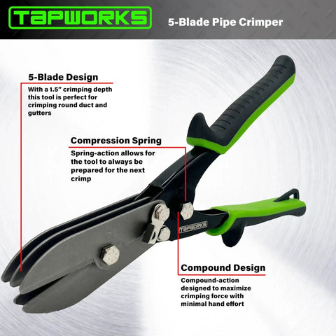10.5 Inch 5 Blade Sheet Metal Hand Crimper For HVAC Ducts And Gutters High Precision Crimp Tool For 24 Gauge To 30 Gauge Pipes