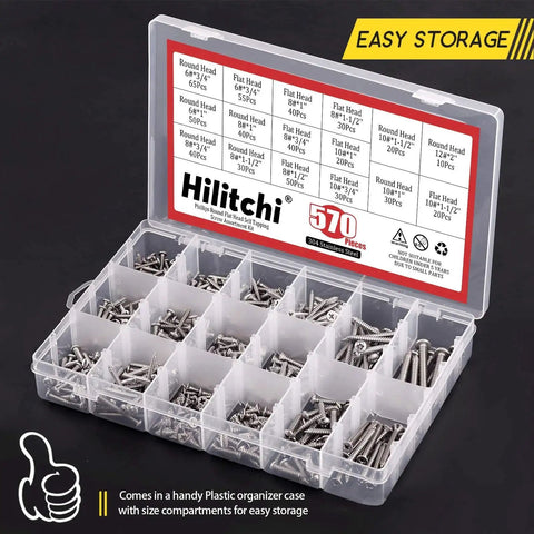 570 Piece Stainless Steel Self Tapping Screw Kit With Phillips Flat And Round Head Screws In 304 Stainless Steel Organized In A Handy Plastic Case
