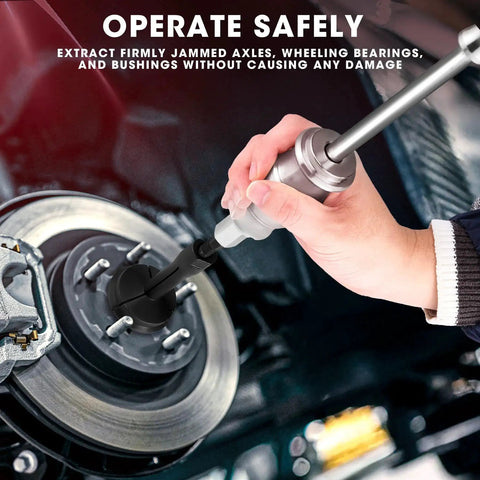 Using 16-Piece Blind Hole Collet Bearing Race And Seal Puller Kit With Slide Hammer for bearing removal on car wheel.