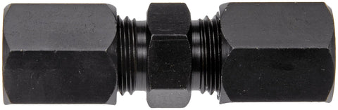 Dorman 800-206 high-pressure compression union, 10mm, black metal automotive fitting.