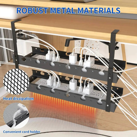 Extendable Under Desk Cable Management Tray With Clamp For Multiple Models Metal Cord Organizer and Power Strip Holder No Drill