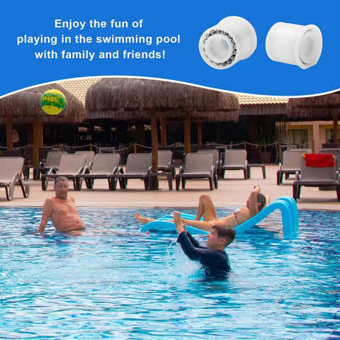 Wheel bearing 2-pack for pool cleaners, white, shown on blue banner above a pool with swimmers