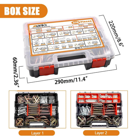 270 Piece Heavy Duty Hitch Pin Clip Assortment Kit For Tractors Trailers Trucks And Attachments in portable case