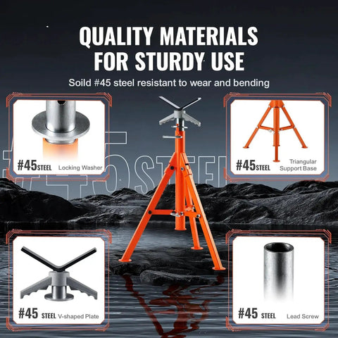 Heavy Duty Pipe Jack Stand 2500 Lbs Adjustable 27 to 52 Inches showing steel components and stability.