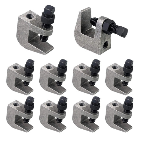 10-pack NIDAYE beam clamps, gray iron, UNC 3/8 bolt, 3/4 inch jaw opening for piping support