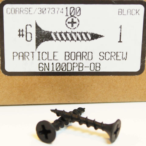 Number Six By One Inch Black High Hardness Drywall Screws With Coarse Threads For Drywall To Wood Or Metal Studs, Phillips Drive, Bugle Head, Ideal For Particle Board, Wood And More, 100 Pack, two screws shown