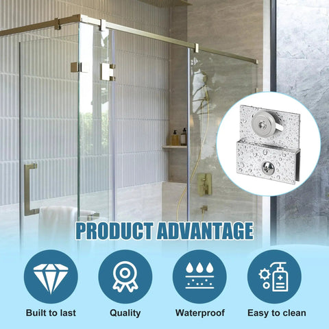 Stylish bathroom with sliding doors using Two Pack Frameless Shower Door Rollers M6054 Top Bracket Roller Assembly With Three Quarter Inch Wheels And Ball Bearings For Sliding Glass Doors Chrome Aluminum Construction Durable Replacement Kit For Smooth Operation, featuring icons for durability and quality.