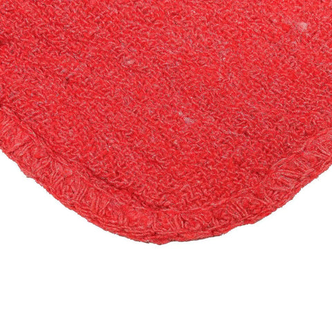 Close-up of hemmed edge of red Heavy Duty 100 Percent Cotton Shop Towels, 14 by 14 inches, absorbent and reusable for auto shop use.