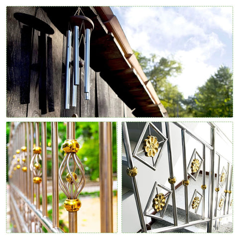 uxcell 304 stainless steel capillary tubes, 1.5 mm OD x 0.2 mm wall, 250 mm length, two pieces, wind chime display
uxcell 304 stainless steel capillary tube with gold end cap on a decorative garden railing
uxcell 304 stainless steel capillary tubes with gold flower accents on a decorative fence panel