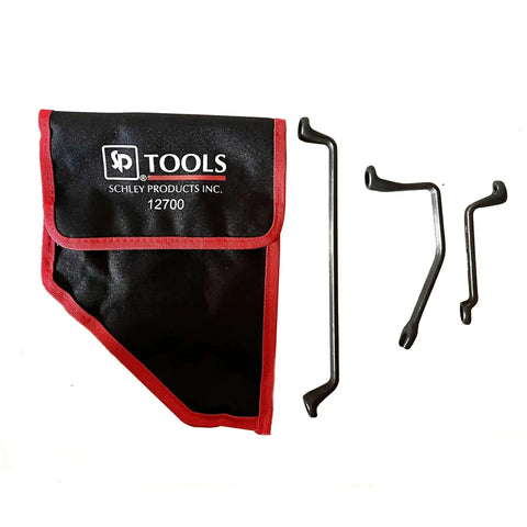 3 Piece 11mm Offset Brake Bleeder Wrench Set For Audi BMW VW Caliper with storage pouch, laid out side by side