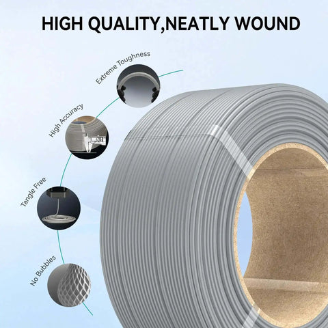 PLA Plus 2.0 No Spool Filament Refill Bundle 4x1kg Black 1.75mm on display with features like extreme toughness and high accuracy emphasized.