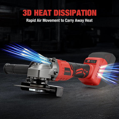 Cordless Angle Grinder For Milwaukee M18 18V Battery with brushless motor and variable speed, featured in 3D heat dissipation view.