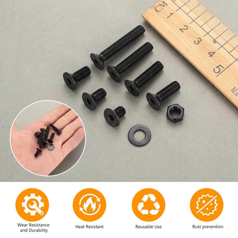 All Purpose Hex Socket Countersunk Screw Set Kit With Nuts, Washers And Allen Wrench - Heavy-Duty Pro Grade Carbon Steel M3-M8, black