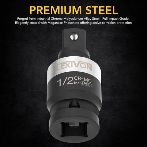 Beefed Up Slim Impact Universal Joint Set With One Half Inch Three Eighths Inch And One Quarter Inch Socket Swivels