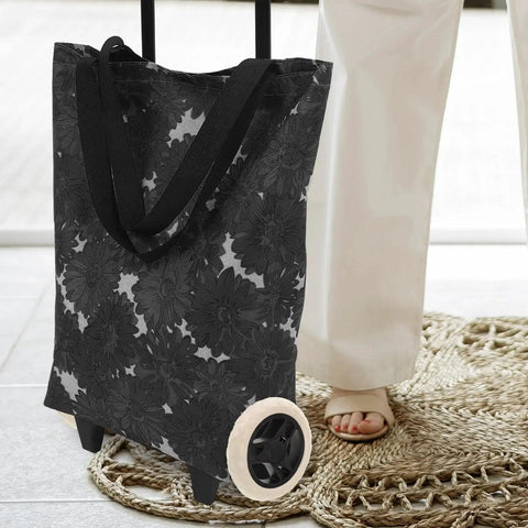6.69 Inch Replacement Laundry Cart Wheels attached to a floral grocery trolley on tile floor