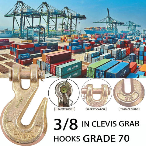 2 Pack Three Eighths Inch Chain Hooks Grade 70 Heavy Duty Clevis Grab Hooks For Trucking Towing And Industrial Chains 26,000 Lb Load