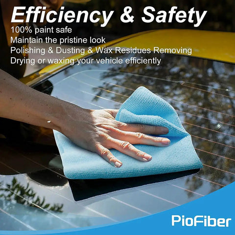 Person using Edgeless Microfiber Towels 20 Pack For Car Detailing And Home Cleaning 12 By 12 Inch on a car window
