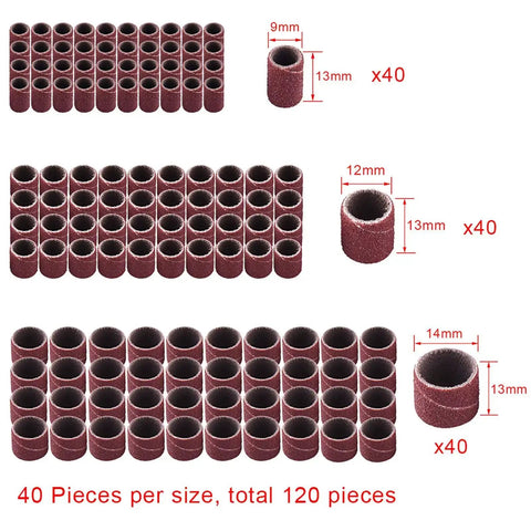 Aluminum Oxide Sanding Drum Set Kit With Free Box 132 Piece Pack Including 120 Sanding Sleeves in three different diameters
