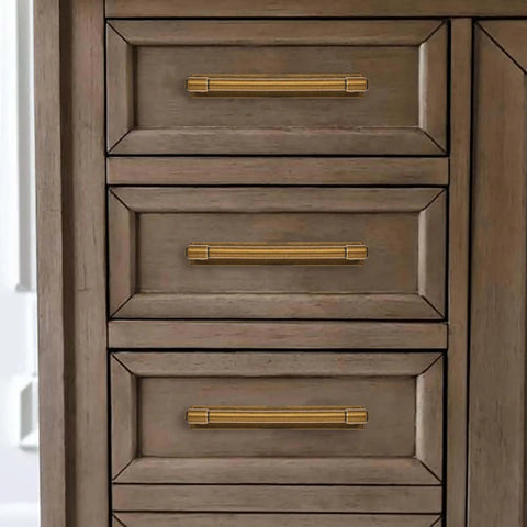 Installed Five Pack Five Inch Center To Center Champagne Bronze Finish Cabinet Pulls With Backplates Zinc Alloy on drawers