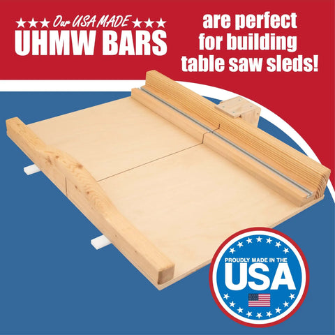 36 Inch Table Saw Miter Bar With Premium UHMW Strips 3/4 By 3/8 Inch Miter Bars installed on a wooden crosscut sled