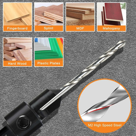 Close-up of 3 Pack Countersink Drill Bit Set For Woodworking With 3 In 1 Functionality showing one M2 high-speed steel bit.