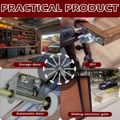Collage showing uses of 12 Pack 9 Inch Stem 2 Inch Modern White Nylon Garage Door Roller With 13 Ball Bearings in various doors.