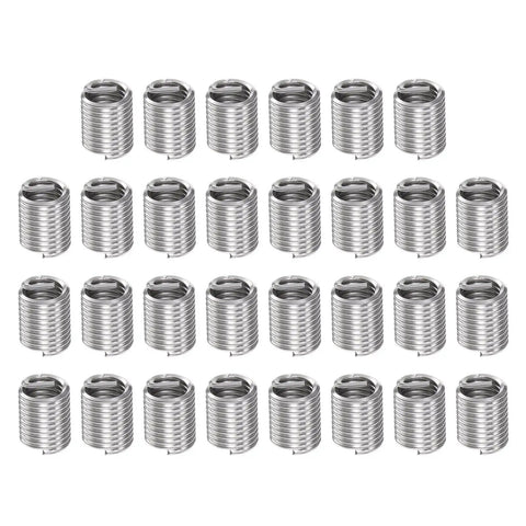 30 Pack 3/8-16 UNC Helical Wire Threaded Inserts In 304 Stainless Steel, Installed Length 19mm, shown in a grid layout