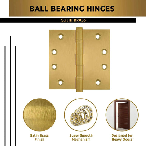 Built Tough Heavy Duty Ball Bearing Door Hinge Set 4x4 Inch Solid Brass Hinges Satin Brass Finish 12 Pack with smooth mechanism and durability.