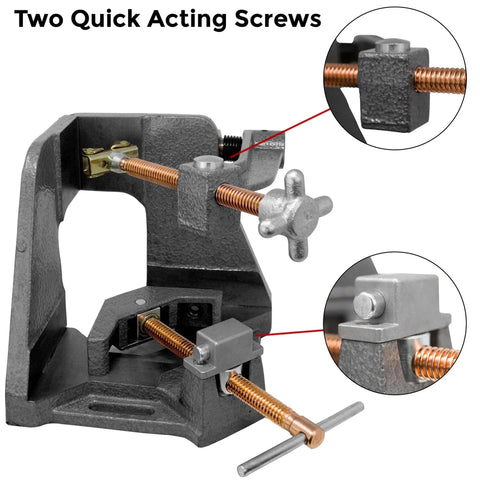 3-Axis Fixture Vise With Quick Acting Screws And Swing Away Arm, Two Stand-Offs, 3.75-Inch Miter Joint, 2.45-Inch T-Clearance