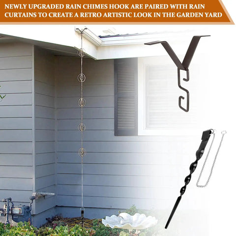 Rain Chain Hanger and Ground Anchor Kit for Outdoor Garden Rain Chains Copper Chain Clip installed on house gutter