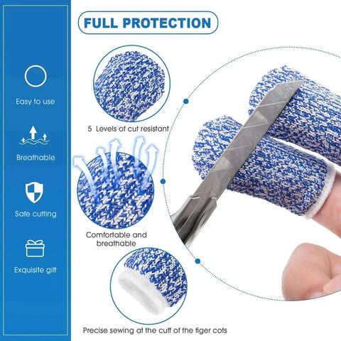 10 Piece Finger Guard Set For Cutting Kitchen Protection with stainless steel finger protectors and finger cots shown
