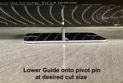 Blemish Free Pivot Plate For Circle Cutting No Center Hole Required installed with pivot pin on wooden surface