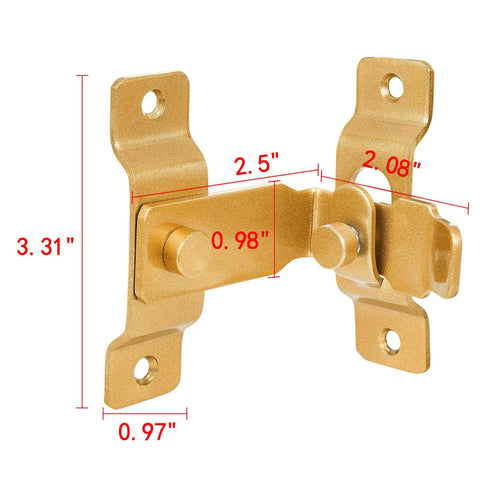 2 Pack 90 Degree Gold Flip Barn Door Lock With Easy Install Privacy Security Latch For Barn Doors And Sliding Doors, dimensions shown