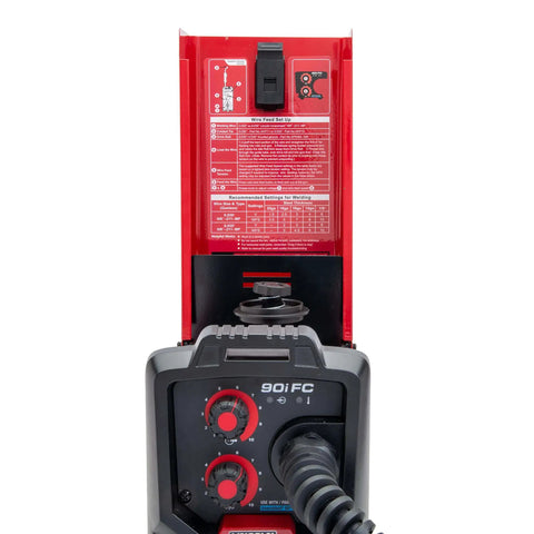 90i FC Flux Core Wire Feed Welder Weld-Pak Portable 120V Welding Machine With Shoulder Strap And Protective Metal Case open view